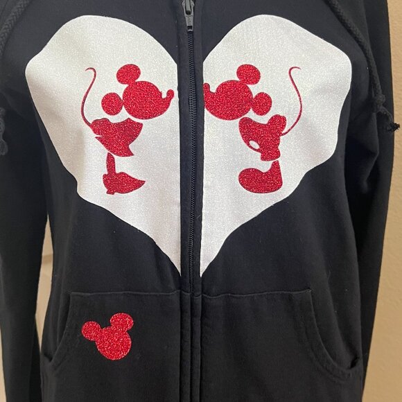 Bella Canvas | Mickey & Minnie Mouse Heart Shaped Hoodie Size M - Picture 2 of 8